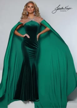 Johnathan Kayne 2535 Velvet Gown With Attached Cape