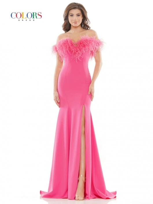 Colors Dress 2663 Ostrich Feather Off Shoulder Gown 3 Colors Dress 2663 Ostrich Feather Off Shoulder Gown