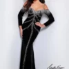 Johnathan Kayne 2708 Off Shoulder Fringe Velvet Gown