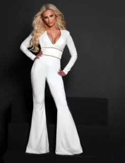 Johnathan Kayne 2713 Long Sleeve Plunging Neck Jumpsuit