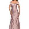 La Femme MOB La Femme 28103 Off Shoulder Ruched Satin Gown