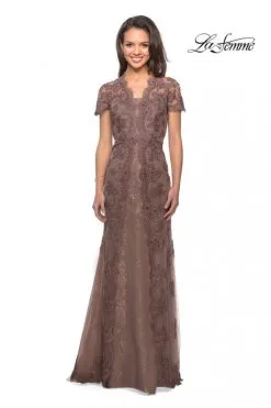 La Femme MOB La Femme 28195 Short Sleeve Lace Gown