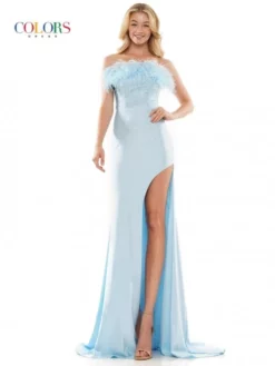 Colors Dress 2874 Feather Neck Strappy Back Gown