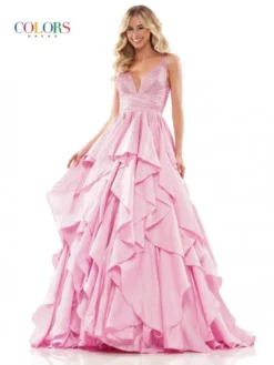 Colors Dress 2890 Metallic Cascading Ruffle Prom Gown