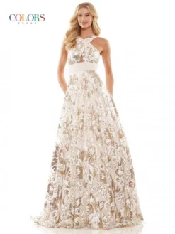 Colors Dress 2918 Floral Sequin Keyhole Prom Gown