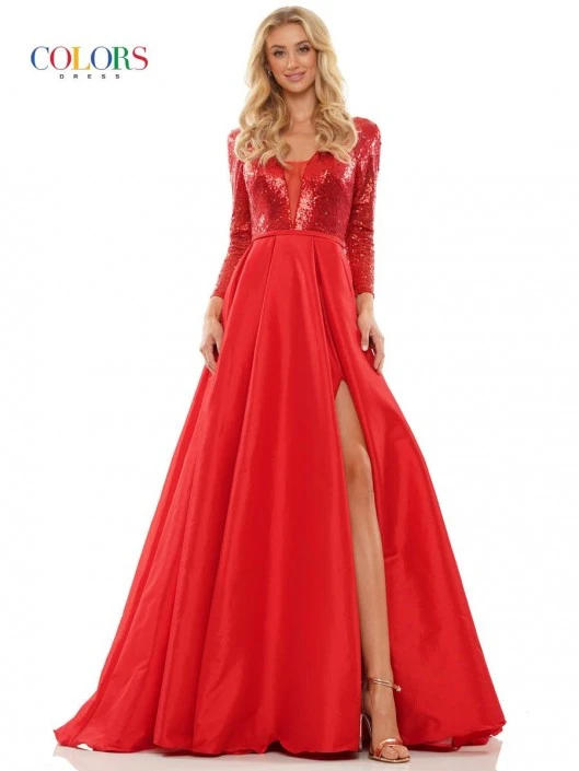 Colors Dress 2981 Sequin Long Sleeve A-Line Gown 3 Colors Dress 2981 Sequin Long Sleeve A-Line Gown