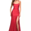 La Femme 30587 Ruched High Slit Prom Dress -Outlet Prom Dresses Store 30587 La Femme Prom Dress S22 470x705