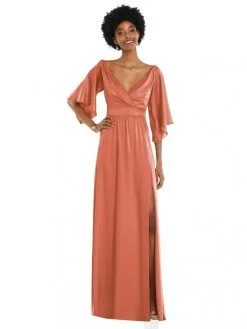 Dessy Collection 3102 Bell Sleeve Maxi Bridesmaid Dress