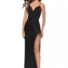 La Femme 31389 Sequin Gown With Fringe High Slit