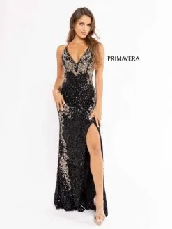 Primavera 3211 Swirl Design Sequin Prom Dress