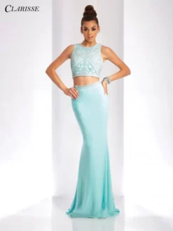 Clarisse 3438 Beaded Knit 2 Piece Prom Dress