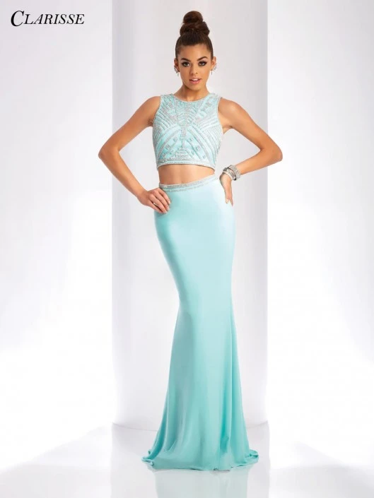 Clarisse 3438 Beaded Knit 2 Piece Prom Dress 3 Clarisse 3438 Beaded Knit 2 Piece Prom Dress