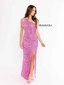 Primavera 3944 Beaded One Shoulder Prom Dress
