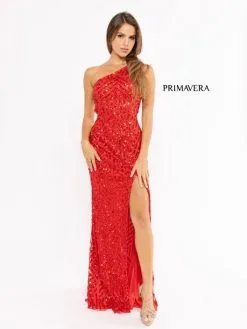 Primavera 3951 Strappy Back One Shoulder Beaded Gown