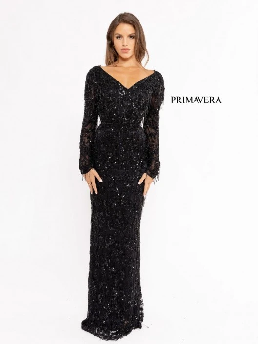 Primavera 3954 Fringe Beaded Long Sleeve Gown 3 Primavera 3954 Fringe Beaded Long Sleeve Gown