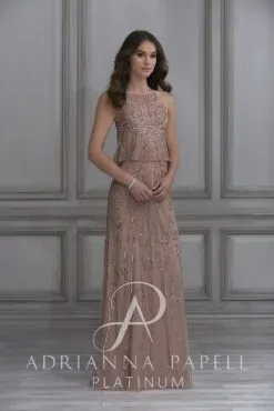 Adrianna Papell Platinum Adrianna Papell 40119 Flounce Beaded Bridesmaid Dress