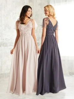 Adrianna Papell Platinum Adrianna Papell 40253 Sheer Flutter Sleeve Gown