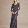 Adrianna Papell Platinum Adrianna Papell 40283 Long Sleeve Beaded Gown -Outlet Prom Dresses Store 40283 Adrianna Papell Platinum Gown F20 530x705