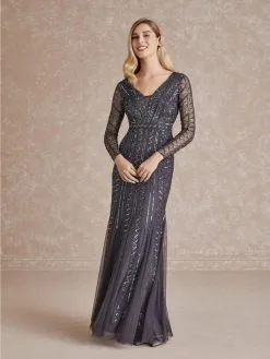 Adrianna Papell Platinum Adrianna Papell 40283 Long Sleeve Beaded Gown