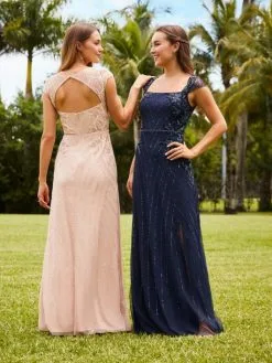 Adrianna Papell Platinum 40346 Cap Sleeve Keyhole Gown