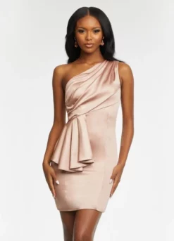 Ashley Lauren 4495 One Shoulder Ruched Short Dress