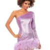 Ashley Lauren 4542 One Sleeve Sequin Feather Short Dress 1 Ashley Lauren 4542 One Sleeve Sequin Feather Short Dress -Outlet Prom Dresses Store 4542 Ashley Lauren Prom Dress S23 508x705