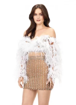 Ashley Lauren 4562 Crystal Feather 2 Piece Short Dress