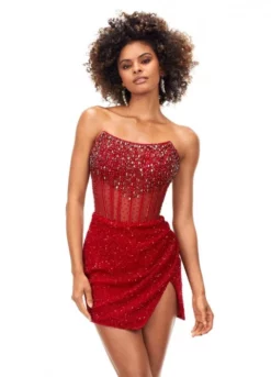 Ashley Lauren 4564 Sequin Corset Cocktail Dress
