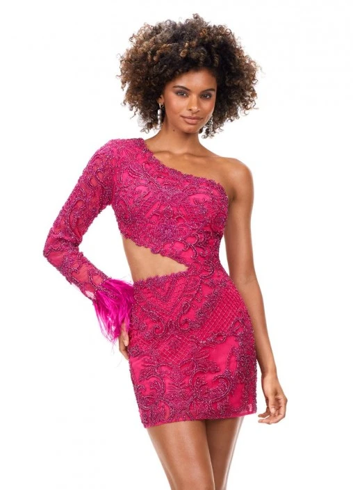 Ashley Lauren 4565 One Sleeve Cutout Short Dress 3 Ashley Lauren 4565 One Sleeve Cutout Short Dress