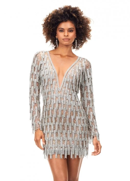 Ashley Lauren 4569 Chainmail Fringe Short Dress 3 Ashley Lauren 4569 Chainmail Fringe Short Dress