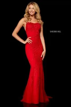 Sherri Hill 52338 Lace Mermaid Gown With Open Back