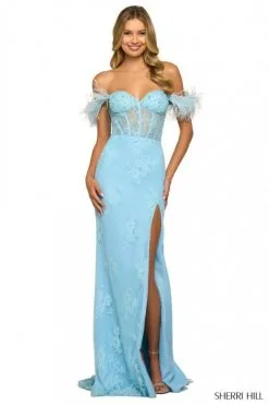 Sherri Hill 55068 Feather Off Shoulder Prom Gown