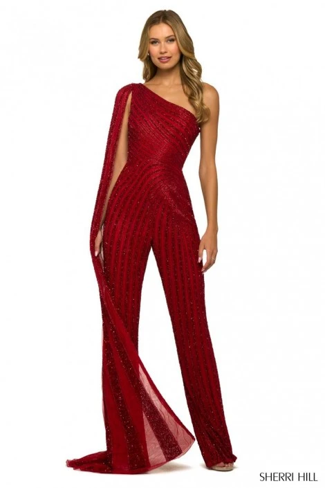 Sherri Hill 55364 One Shoulder Beaded Jumpsuit 3 Sherri Hill 55364 One Shoulder Beaded Jumpsuit