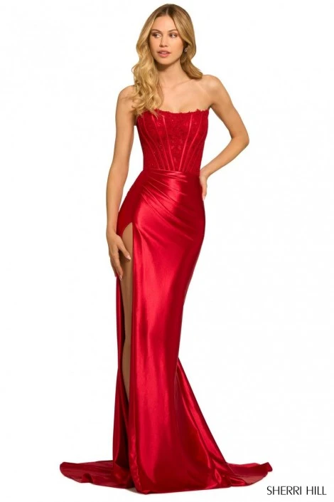 Sherri Hill 55419 Lace Corset Stretch Satin Gown 3 Sherri Hill 55419 Lace Corset Stretch Satin Gown