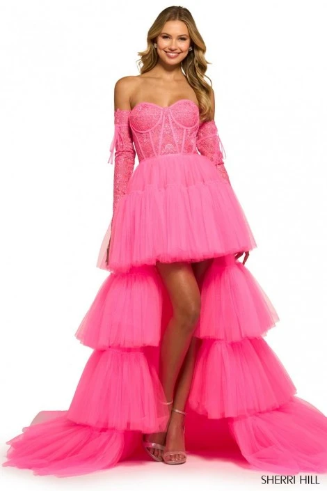 Sherri Hill 55453 Tiered Ruffle High Low Gown 3 Sherri Hill 55453 Tiered Ruffle High Low Gown