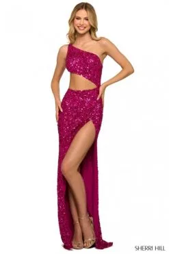 Sherri Hill 55456 One Shoulder Cutout Sequin Gown