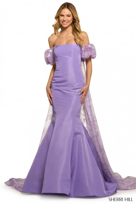 Sherri Hill 55509 Mermaid Gown With Sequin Lace Cape 3 Sherri Hill 55509 Mermaid Gown With Sequin Lace Cape