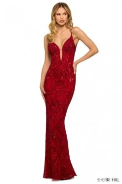 Sherri Hill 55513 Deep V Neck Sequin Gown