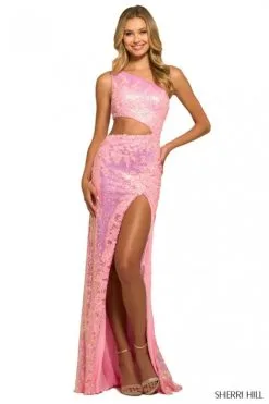 Sherri Hill 55517 One Shoulder Cutout Sequin Gown