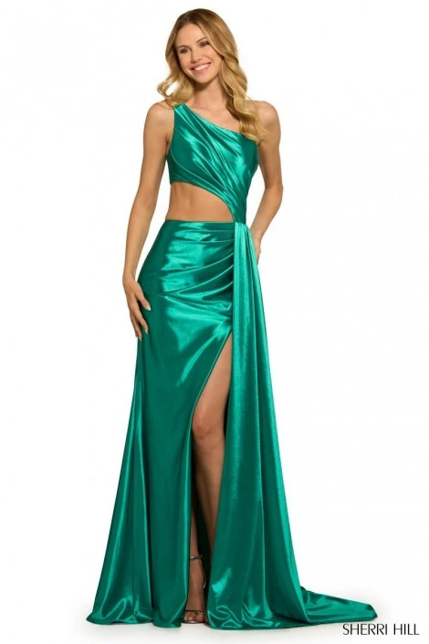 Sherri Hill 55537 One Shoulder Cutout Gown With Sash 3 Sherri Hill 55537 One Shoulder Cutout Gown With Sash
