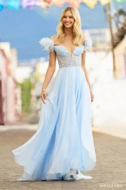 Sherri Hill 55546 Feather Off Shoulder Prom Dress