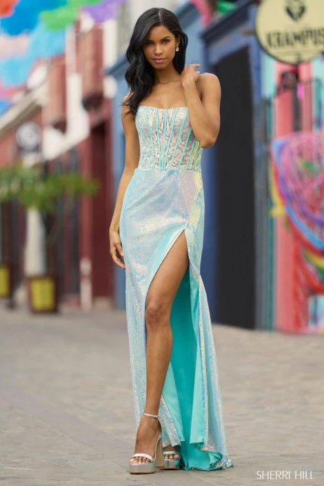 Sherri Hill 55574 Shimmering High Slit Prom Dress 3 Sherri Hill 55574 Shimmering High Slit Prom Dress