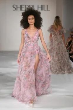 Sherri Hill 55622 Floral Print Sheer Gown Over Romper