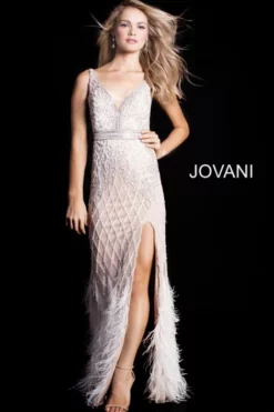 Jovani 55796 Beaded Gown With Feathers
