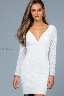 Scala Short Scala 60036 Long Sleeve Sequin Cocktail Dress