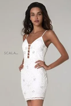 Scala Short Scala 60055 Cut Out Neck Sequin Cocktail Dress