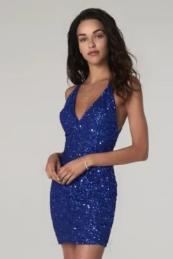 Scala Short Scala 60060 Deep V Sequin Cocktail Dress