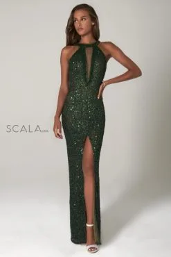 Scala 60113 High Neck Sequin Gown