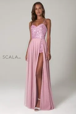 Scala 60122 Sequin Romper With Long Skirt