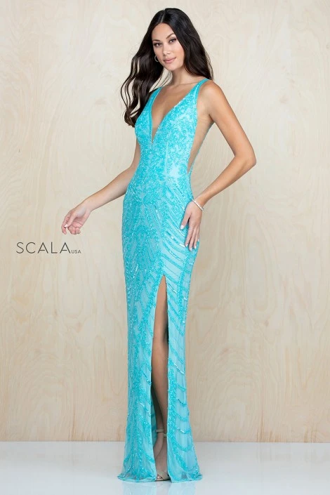 Scala 60222 Beaded V Neck Prom Gown 3 Scala 60222 Beaded V Neck Prom Gown